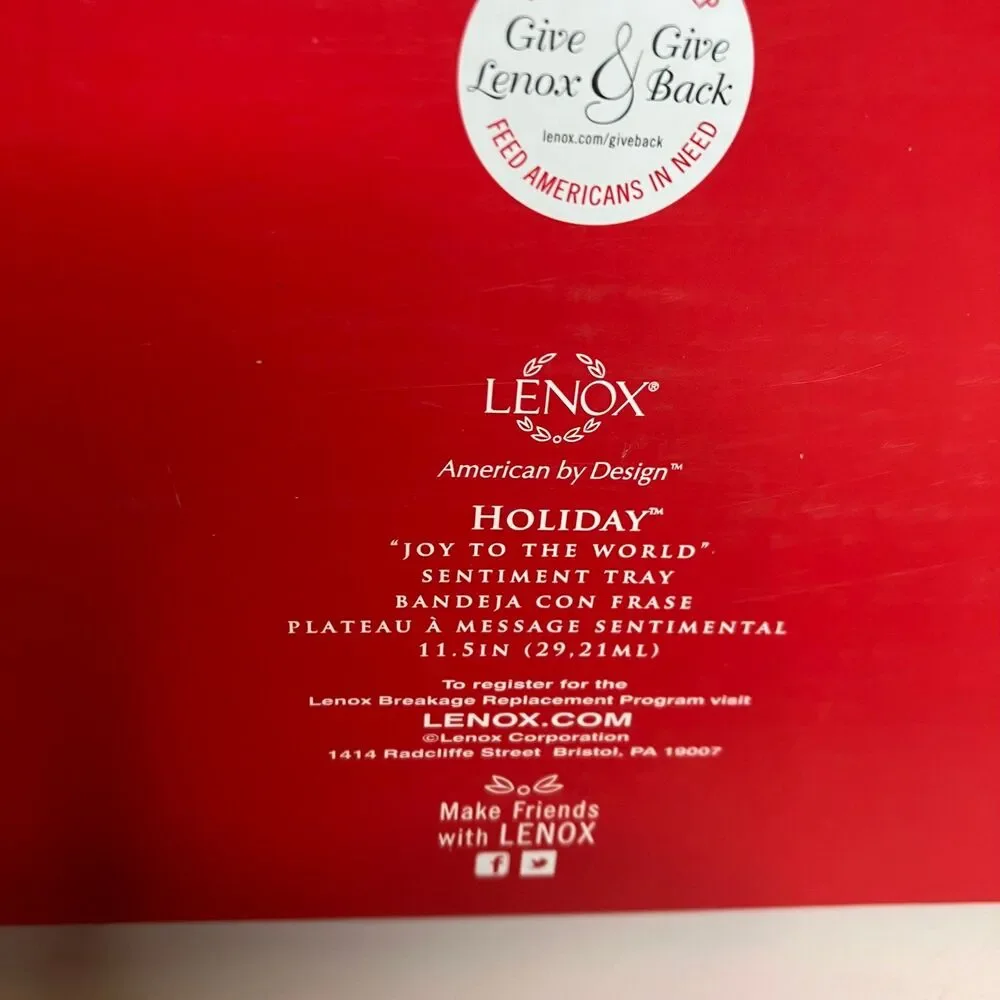 Lenox Joy to the World Sentiment Christmas Winter Greetings Porcelain Tray NIB